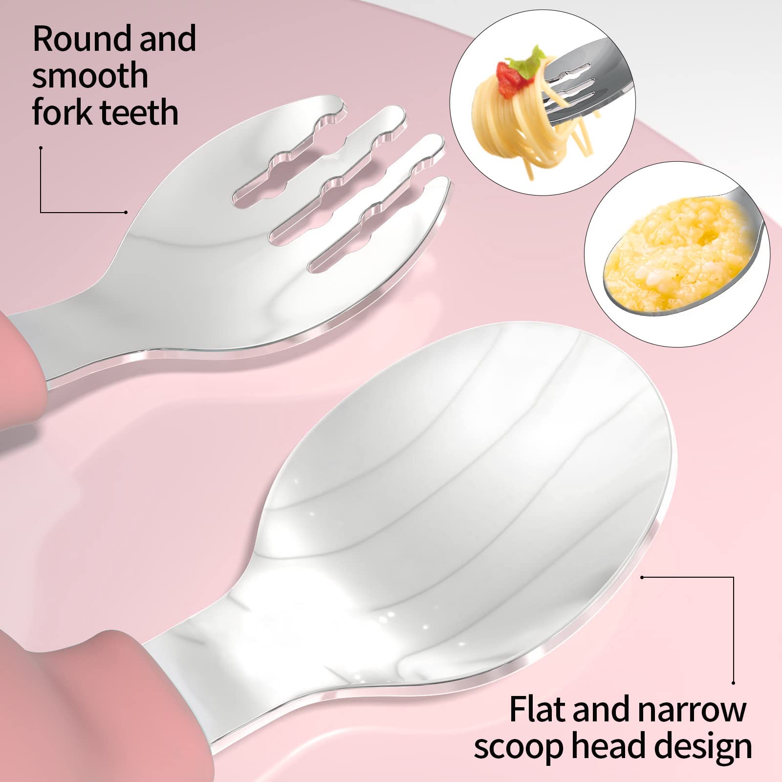 Deejoy Toddler Utensils, Toddler Spoons and Forks, Stainless Steel Spoon Toddler Silverware Set, Kids Silverware Self Feeding Fl